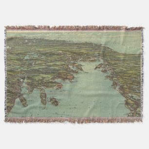 Vintage Pictorial Map of Buzzards Bay (1907) Throw Blanket