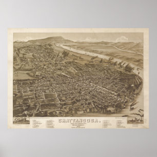 Vintage Pictorial Map of Chattanooga (1886) Poster