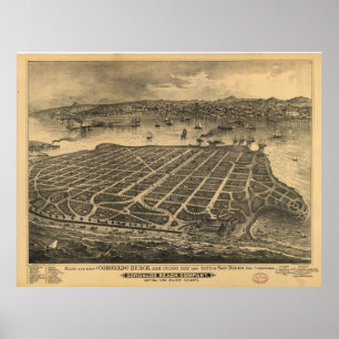 Vintage Pictorial Map of Coronado Beach (1880) Poster