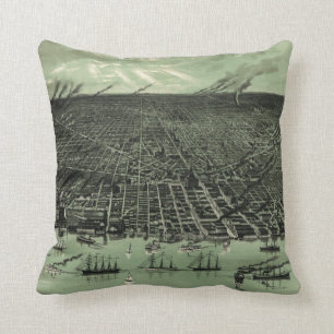 Vintage Pictorial Map of Detroit Michigan (1889) Cushion