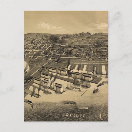 Vintage Pictorial Map of Duluth Minnesota (1887) Postcard Zazzle.co.nz
