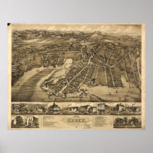 Vintage Pictorial Map of Essex Connecticut (1881) Poster