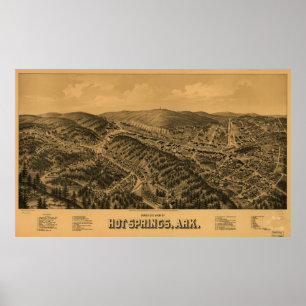 Vintage Pictorial Map of Hot Springs AR (1888) Poster