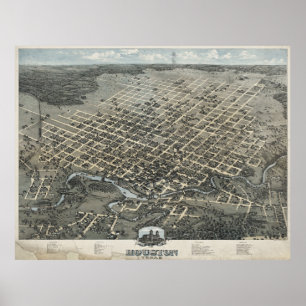 Vintage Pictorial Map of Houston Texas (1873) Poster