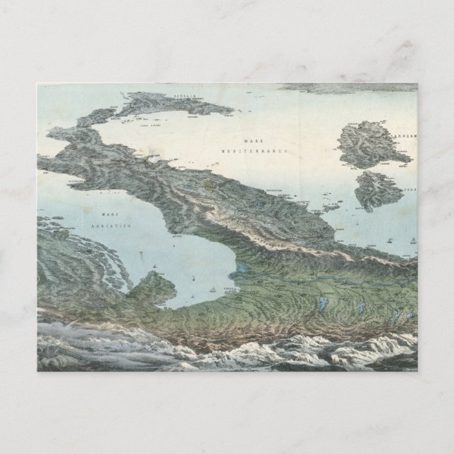 Vintage Pictorial Map of Italy (1853) Postcard (Front)
