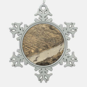 Vintage Pictorial Map of Kansas City (1869) Snowflake Pewter Christmas Ornament