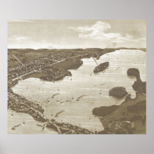 Vintage Pictorial Map of Lake Lac La Belle WI (188 Poster