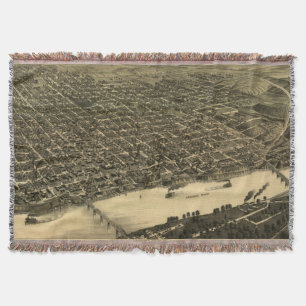 Vintage Pictorial Map of Little Rock (1887) Throw Blanket