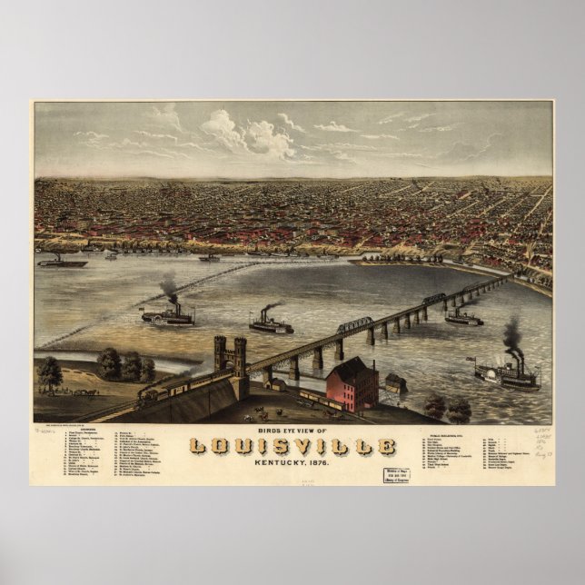 Vintage Pictorial Map of Louisville (1876) Poster (Front)