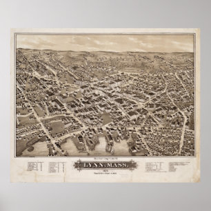 Vintage Pictorial Map of Lynn MA (1879) Poster