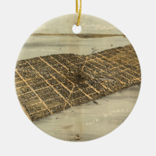 Vintage Pictorial Map of Madison Wisconsin (1867) Ceramic Tree Decoration