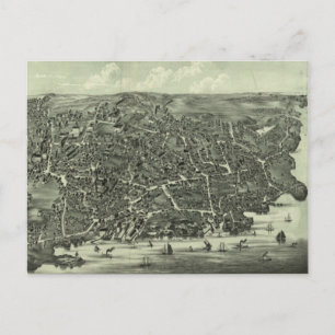 Vintage Pictorial Map of Marblehead MA (1882) Postcard