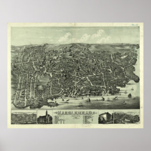 Vintage Pictorial Map of Marblehead MA (1882) Poster