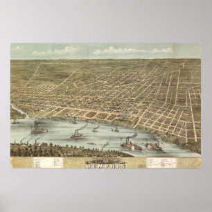 Vintage Pictorial Map of Memphis Tennessee (1870) Poster
