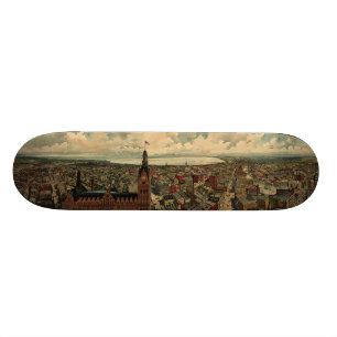 Vintage Pictorial Map of Milwaukee WI (1898) Skateboard