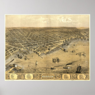 Vintage Pictorial Map of Muskegon Michigan (1868) Poster