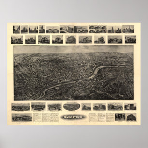 Vintage Pictorial Map of Naugatuck CT (1906) Poster