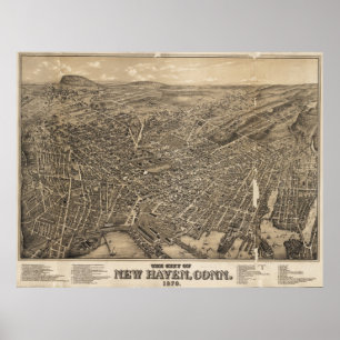 Vintage Pictorial Map of New Haven CT (1879) Poster