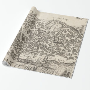 Vintage Pictorial Map of New York City (1672) Wrapping Paper