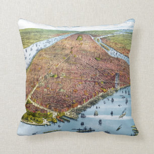 Vintage Pictorial Map of New York City (1879) Cushion