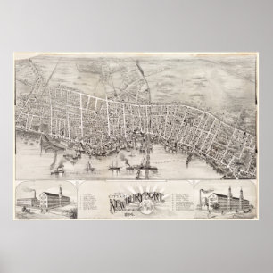 Vintage Pictorial Map of Newburyport MA (1894) Poster