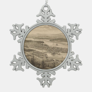 Vintage Pictorial Map of Olympia Washington (1879) Snowflake Pewter Christmas Ornament
