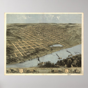 Vintage Pictorial Map of Omaha Nebraska (1868) Poster