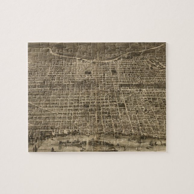 Vintage Pictorial Map of Philadelphia (1872) Jigsaw Puzzle (Horizontal)