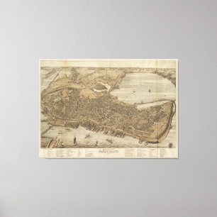 Vintage Pictorial Map of Portland Maine (1876) Canvas Print