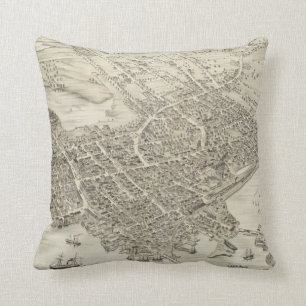 Vintage Pictorial Map of Portsmouth NH (1877) Cushion