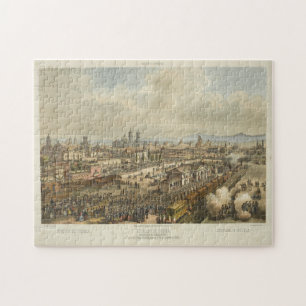 Vintage Pictorial Map of Puebla Mexico (1869) Jigsaw Puzzle