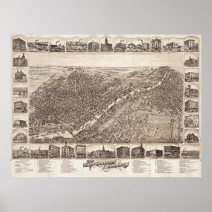 Vintage Pictorial Map of Saginaw Michigan (1885) Poster