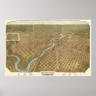 Vintage Pictorial Map of Spokane Washington (1905) Poster