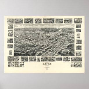 Vintage Pictorial Map of Suffolk VA (1907) Poster
