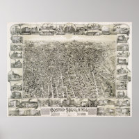 Vintage Pictorial Map of The Boston Suburbs (1888)