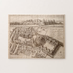 Vintage Pictorial Map of Windsor Castle (1677) Jigsaw Puzzle