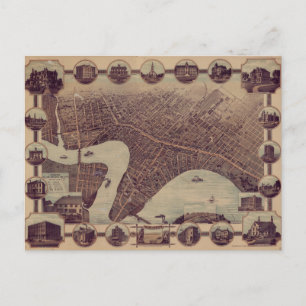 Vintage Pictorial Map of Winnipeg Canada (1884) Postcard