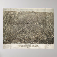 Vintage Pictorial Map of Worcester MA (1878)