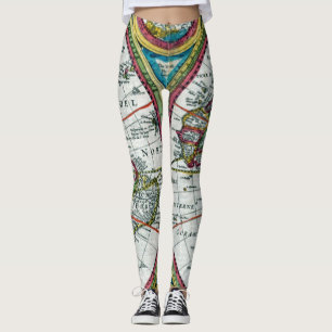 Vintage pictorial map-world map year 1662 leggings