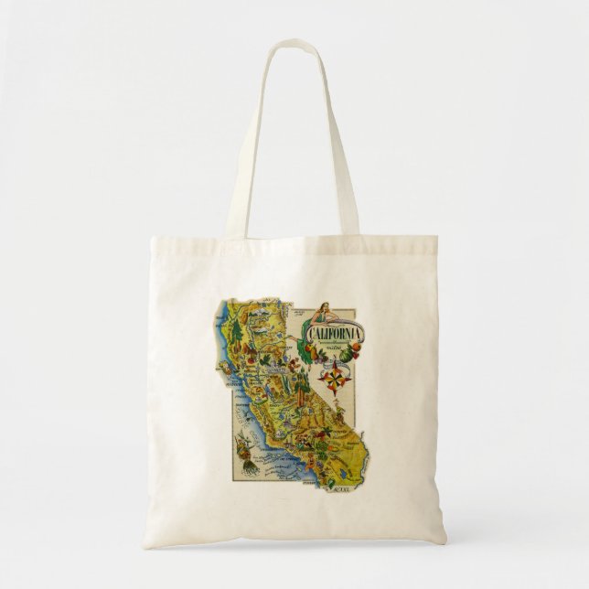 Vintage Picture Map Retro California  Tote Bag (Front)