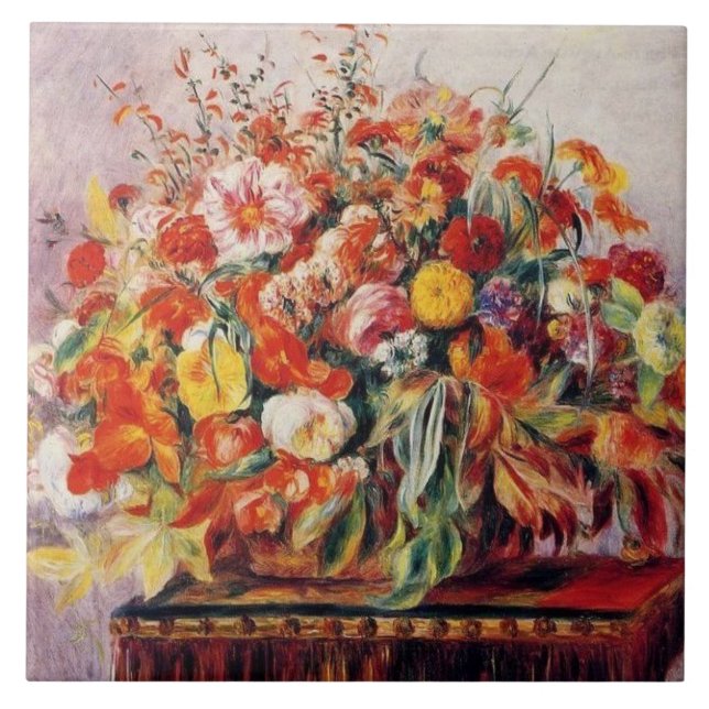 Vintage Pierre Auguste Renoir Basket of Flowers Tile (Front)