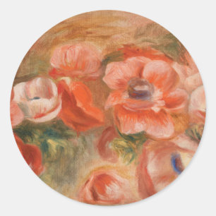 Vintage Pierre Auguste Renoir Blue Pink Anemones Classic Round Sticker