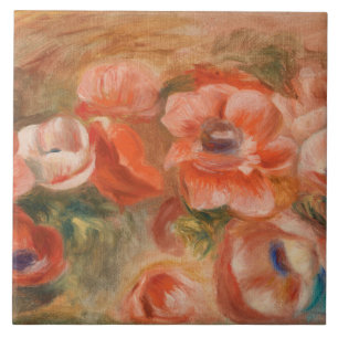 Vintage Pierre Auguste Renoir Blue Pink Anemones Tile