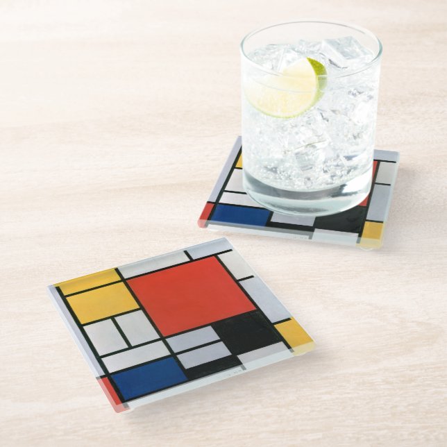 Vintage Piet Mondrian Composition, retro Glass Coaster (Angled)