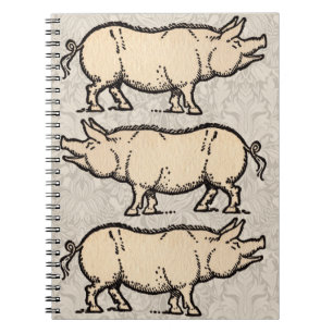 Vintage Pig Antique Piggy Illustration Spiral Notebook
