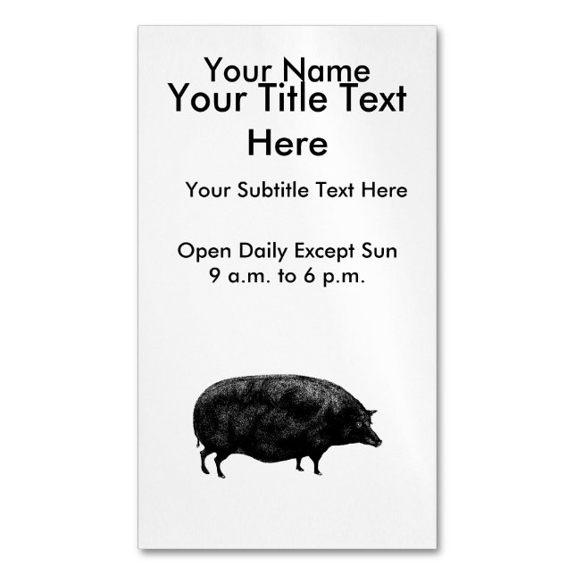 Vintage Pig Antique Print Magnetic Business Card (Front Vertical)