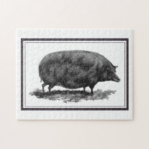 Vintage pig etching puzzle
