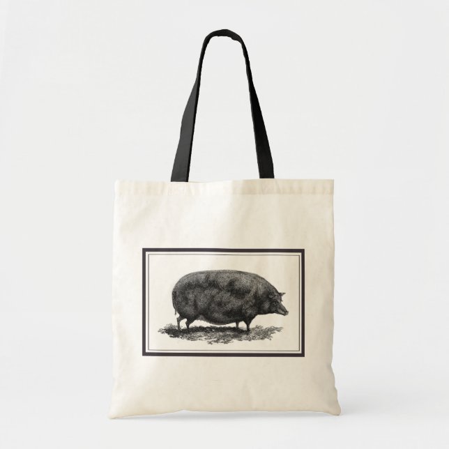 Vintage pig etching tote bag (Front)