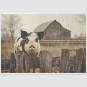 Vintage Pig on a Farm Decoupage Tissue Paper