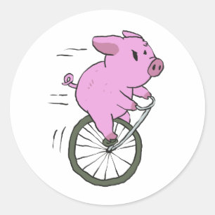 vintage Pig on monocycle choose background colou Classic Round Sticker